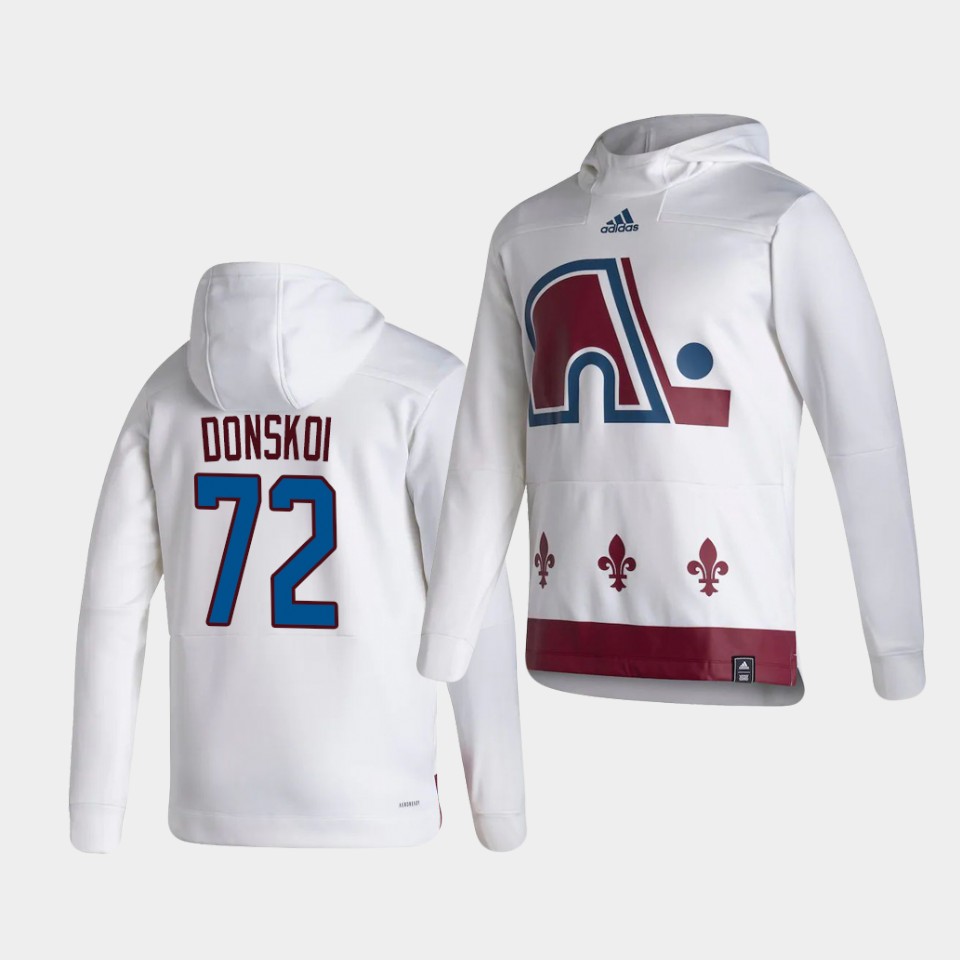 Men Colorado Avalanche #72 Donskoi White NHL 2021 Adidas Pullover Hoodie Jersey